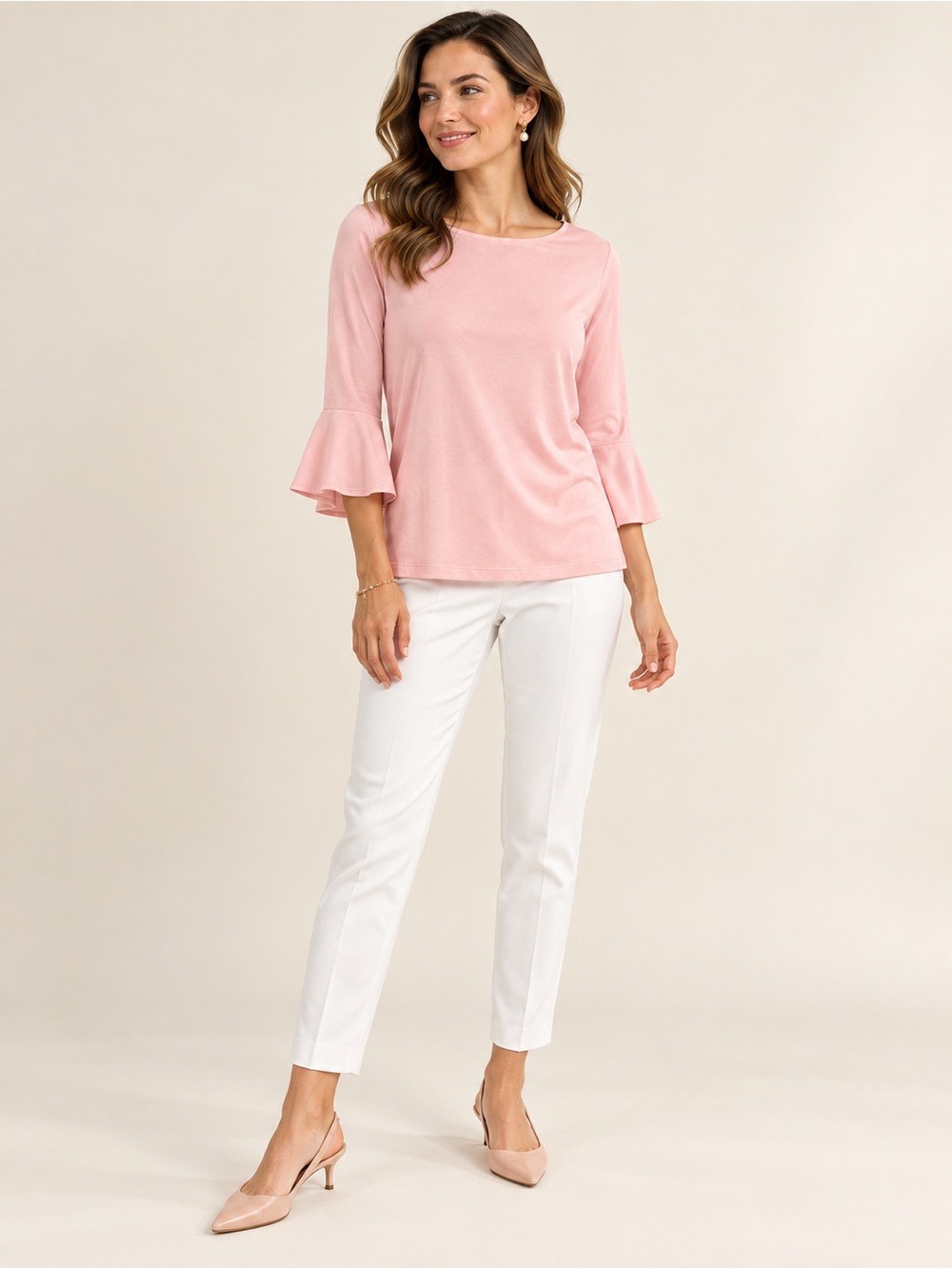 Lilly Pulitzer Pink Ruffle Cuff Three Quarter Sleeve Top Size S - Picture 10 of 11